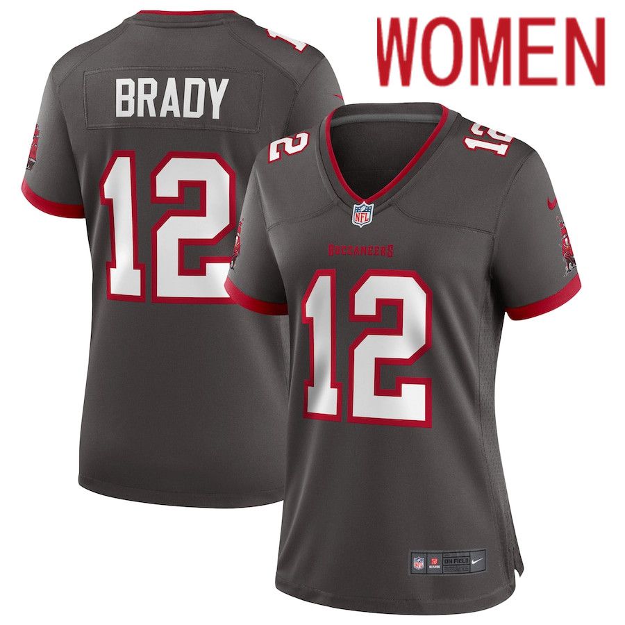 Women Tampa Bay Buccaneers #12 Tom Brady Nike Pewter Alternate Game NFL Jersey